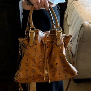 MCM Brown Logo Drawstring Bag